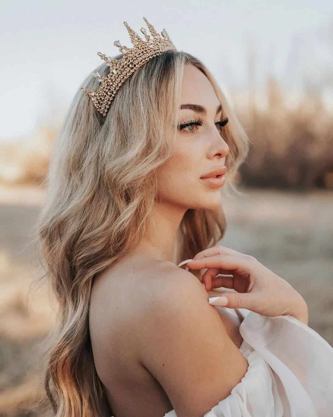 Down Wedding Hairstyles With Crown