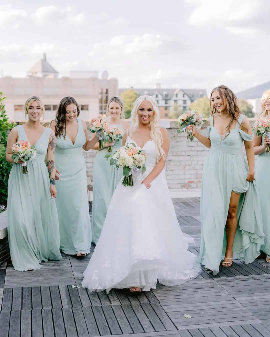 Long Mint Bridesmaids Dresses