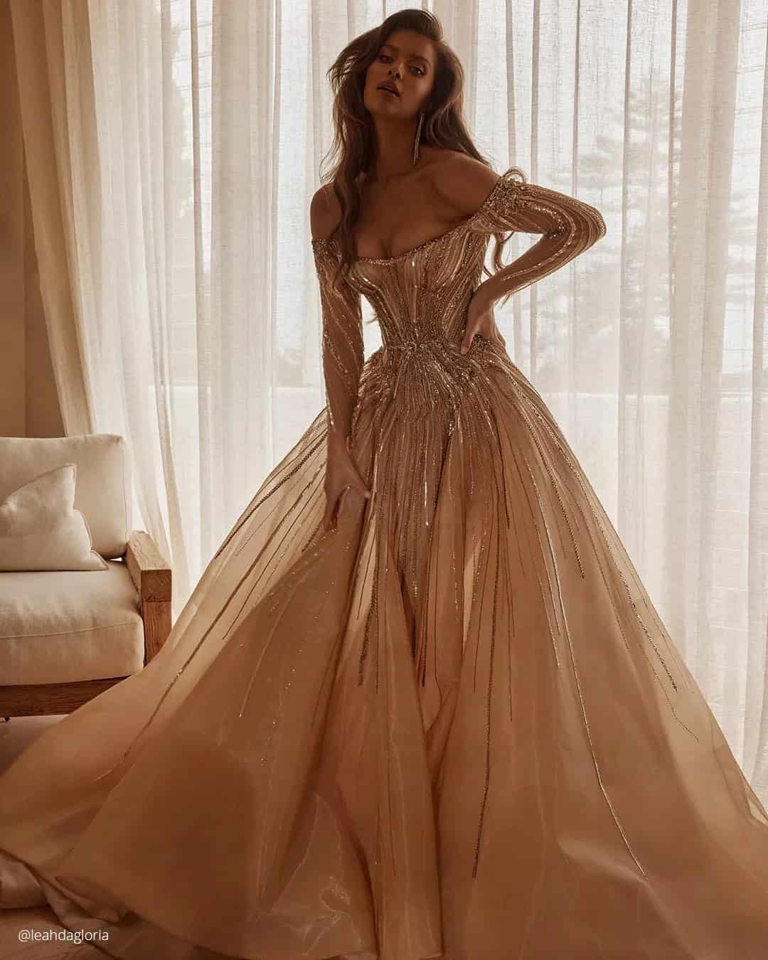 Gold Wedding Gowns With Sleeves