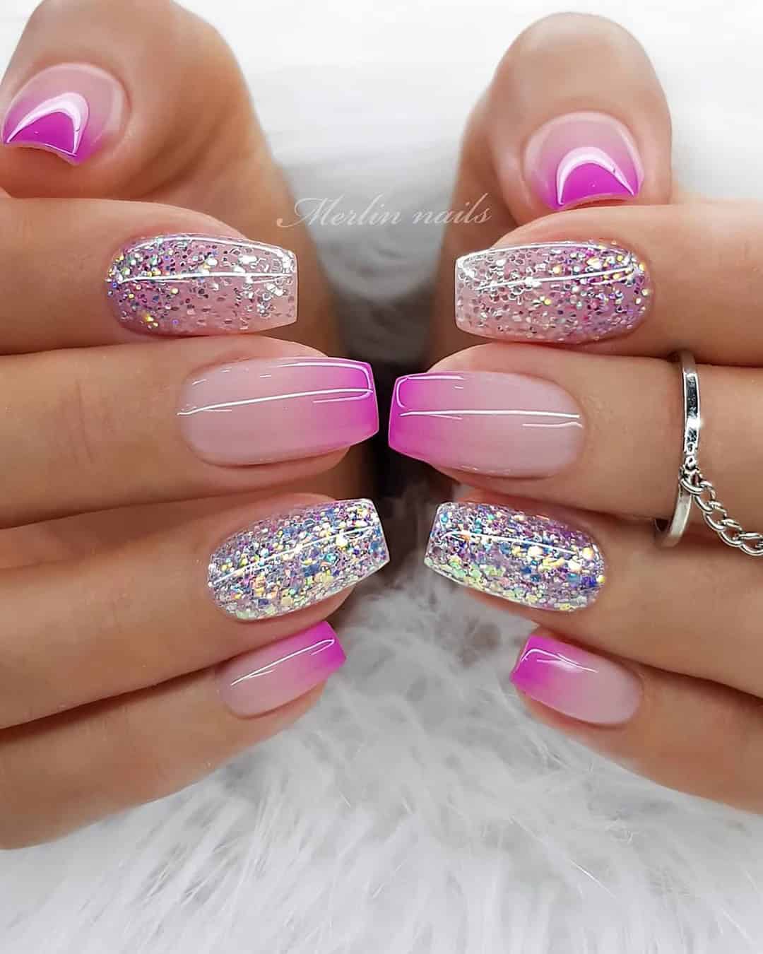 Sparkly Ombre Nails for Wedding