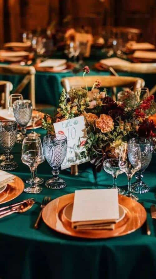 Emerald and copper table settings