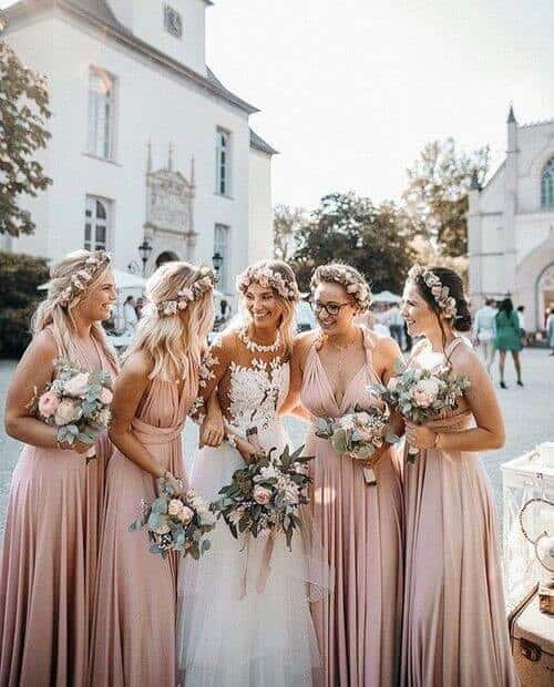 Dusty pink and sage bridesmaids outfits