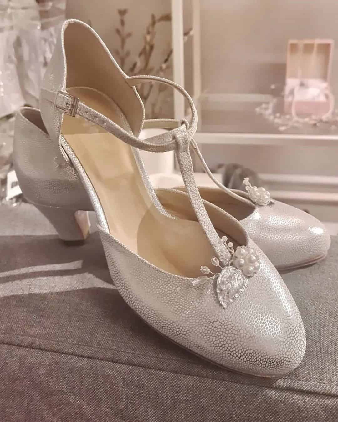 Silver Wedding Shoes Low Heel