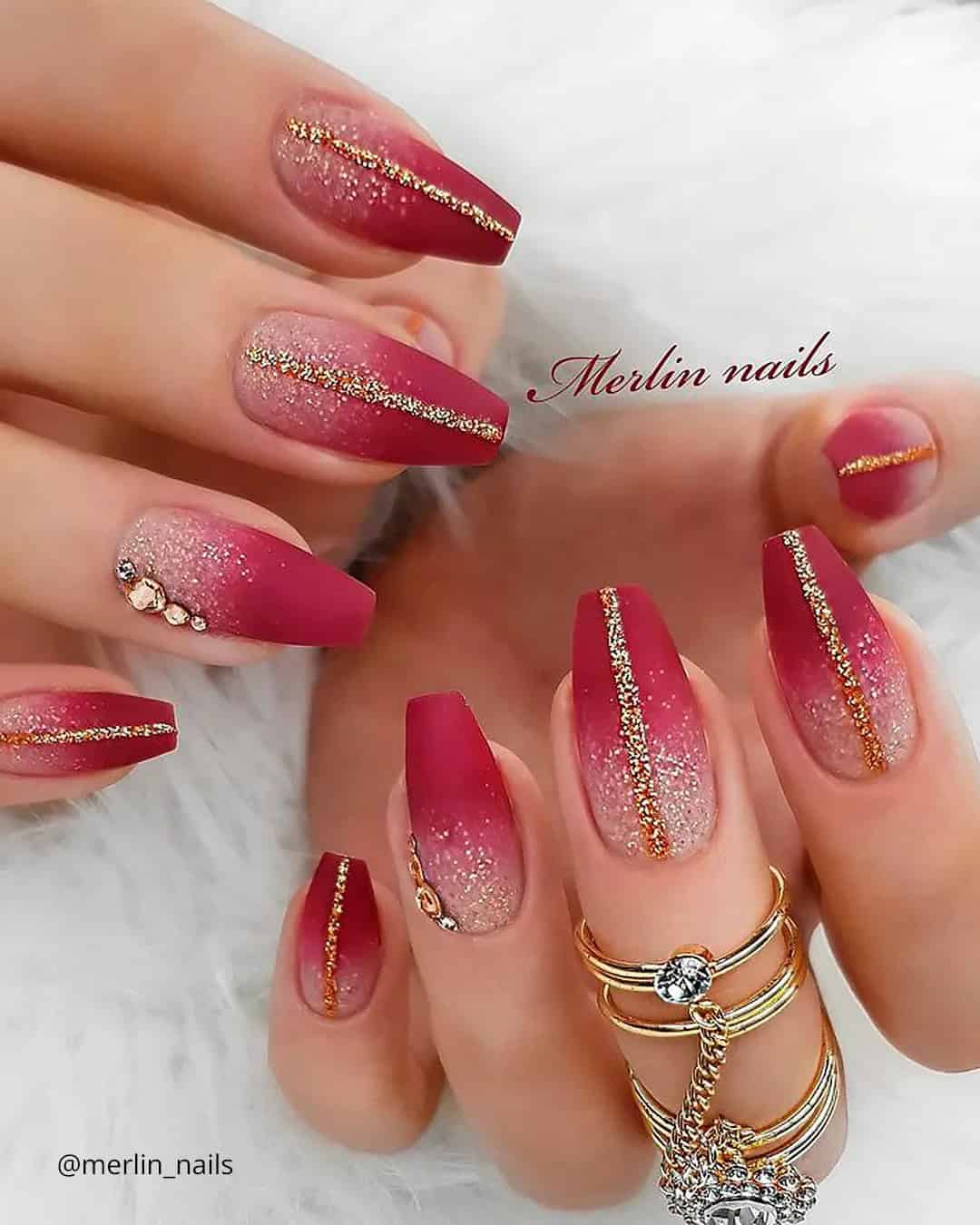 Gold and Red Nails