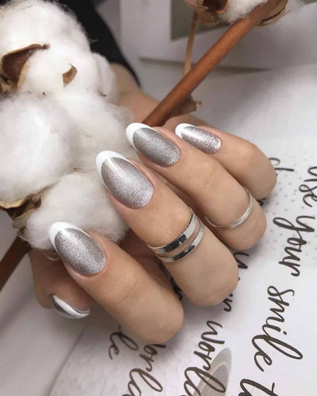 French Manicure With Silver