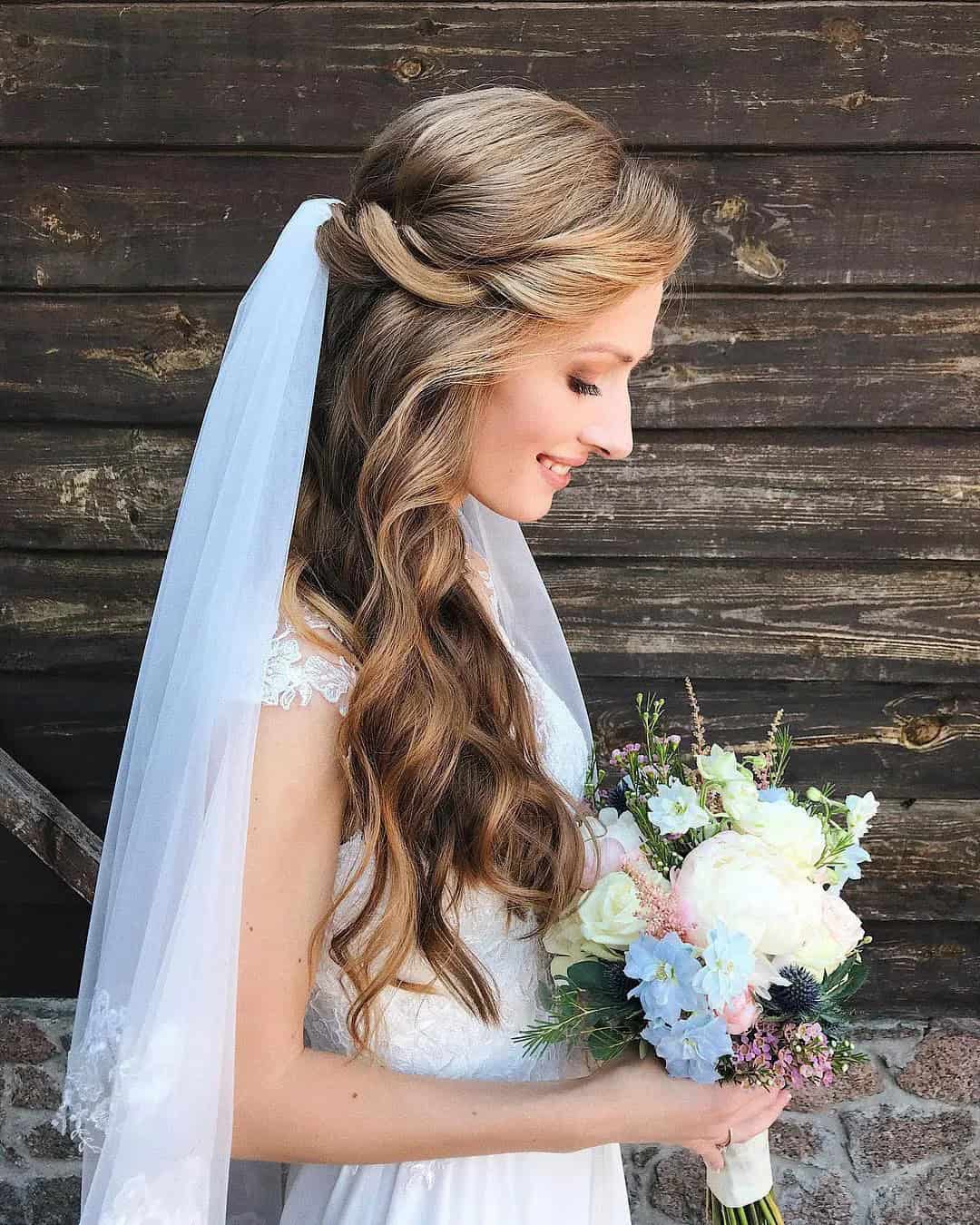 Half Up Half Down Wedding Hairstyles with Veil