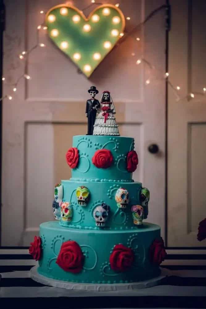 Mexican Cake Design With Santa Muerte Skull