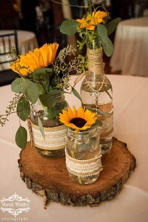 Sunflowers in mason jars