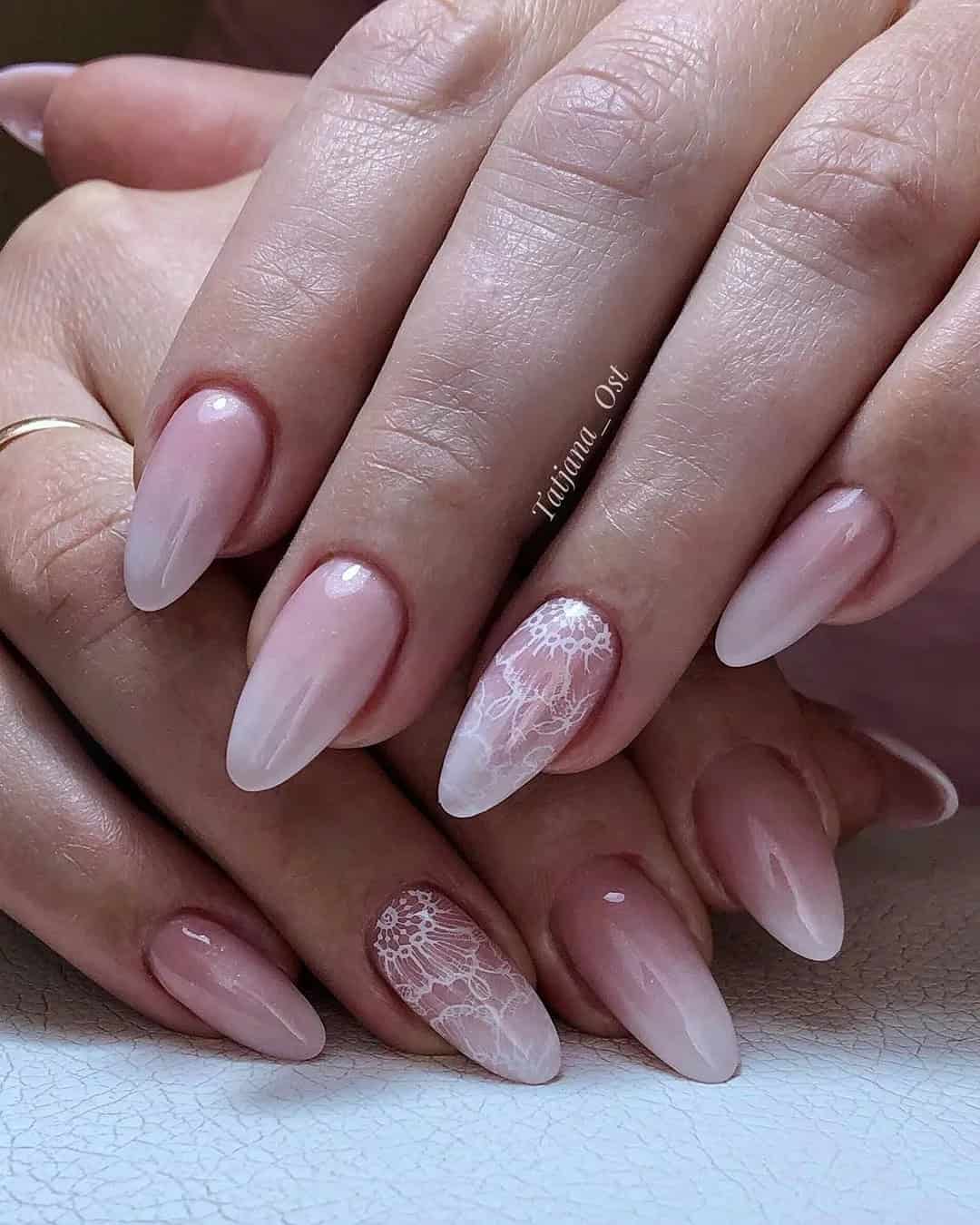 Ombre Wedding Nails with Lace