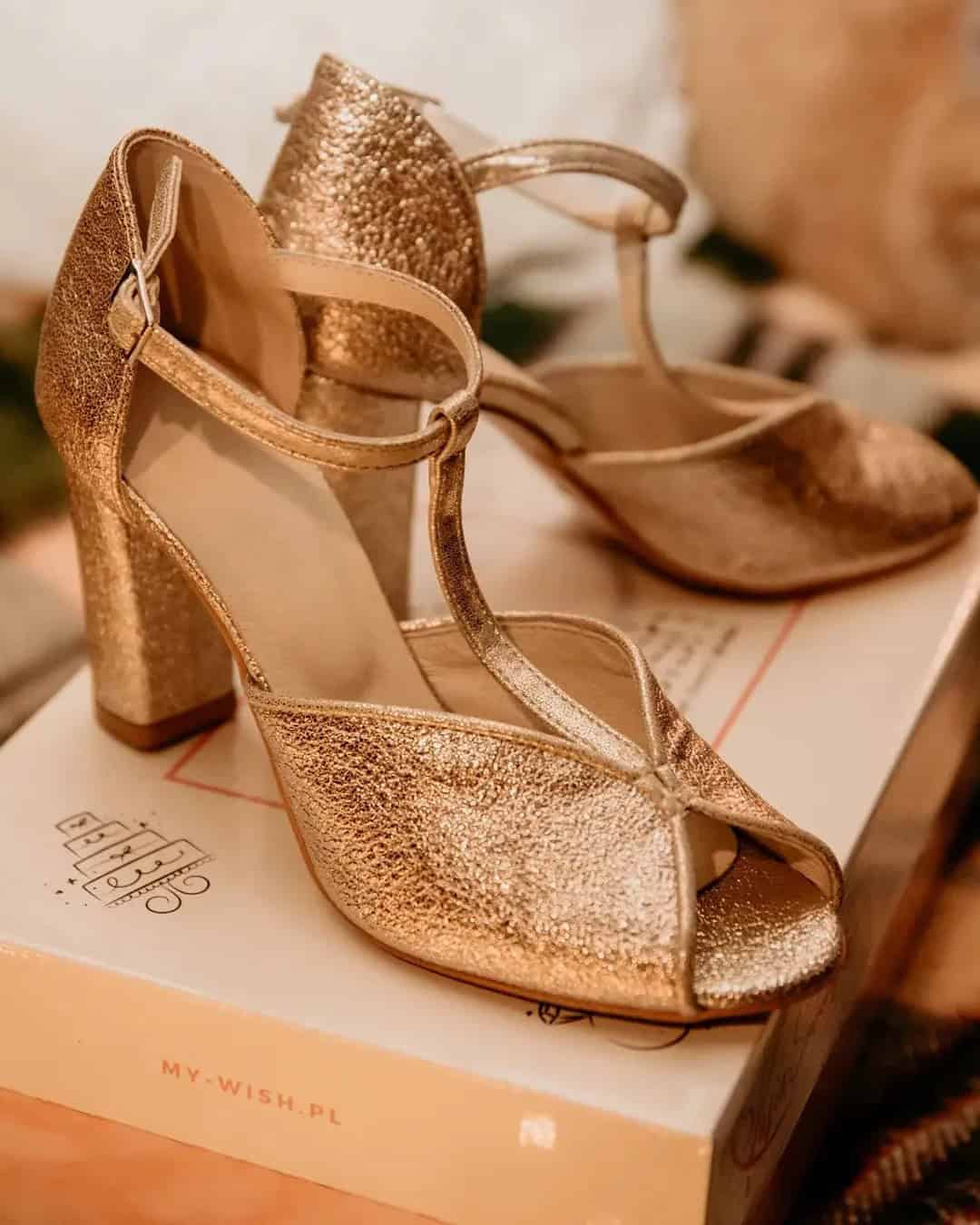 Gold Bridal Shoes Block Heel