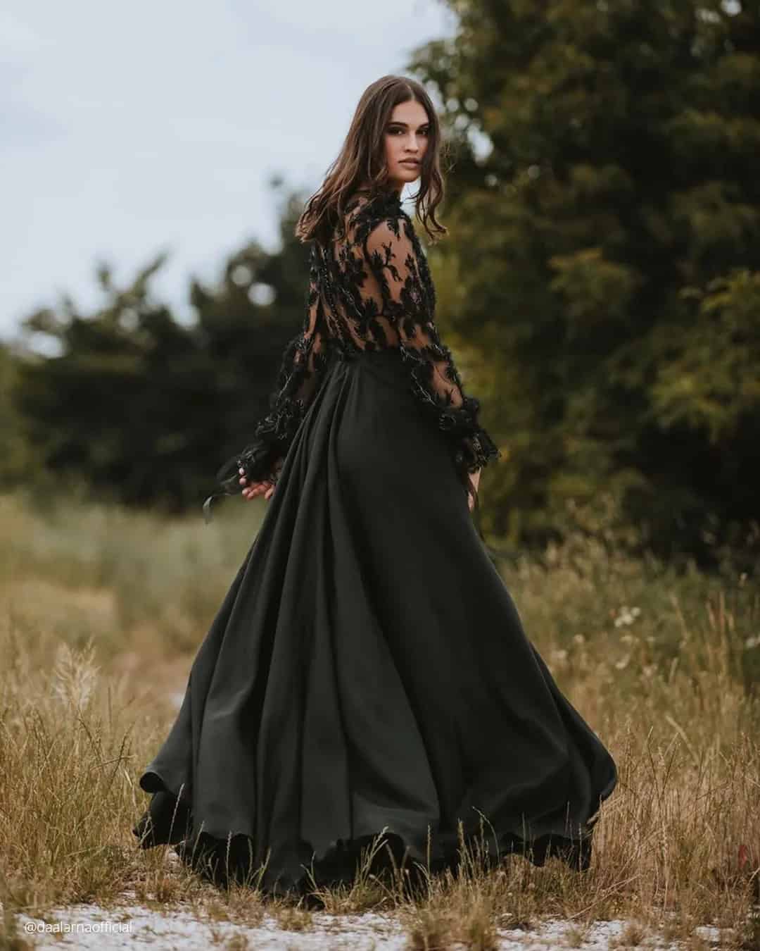 Long Sleeve Black Wedding Dresses