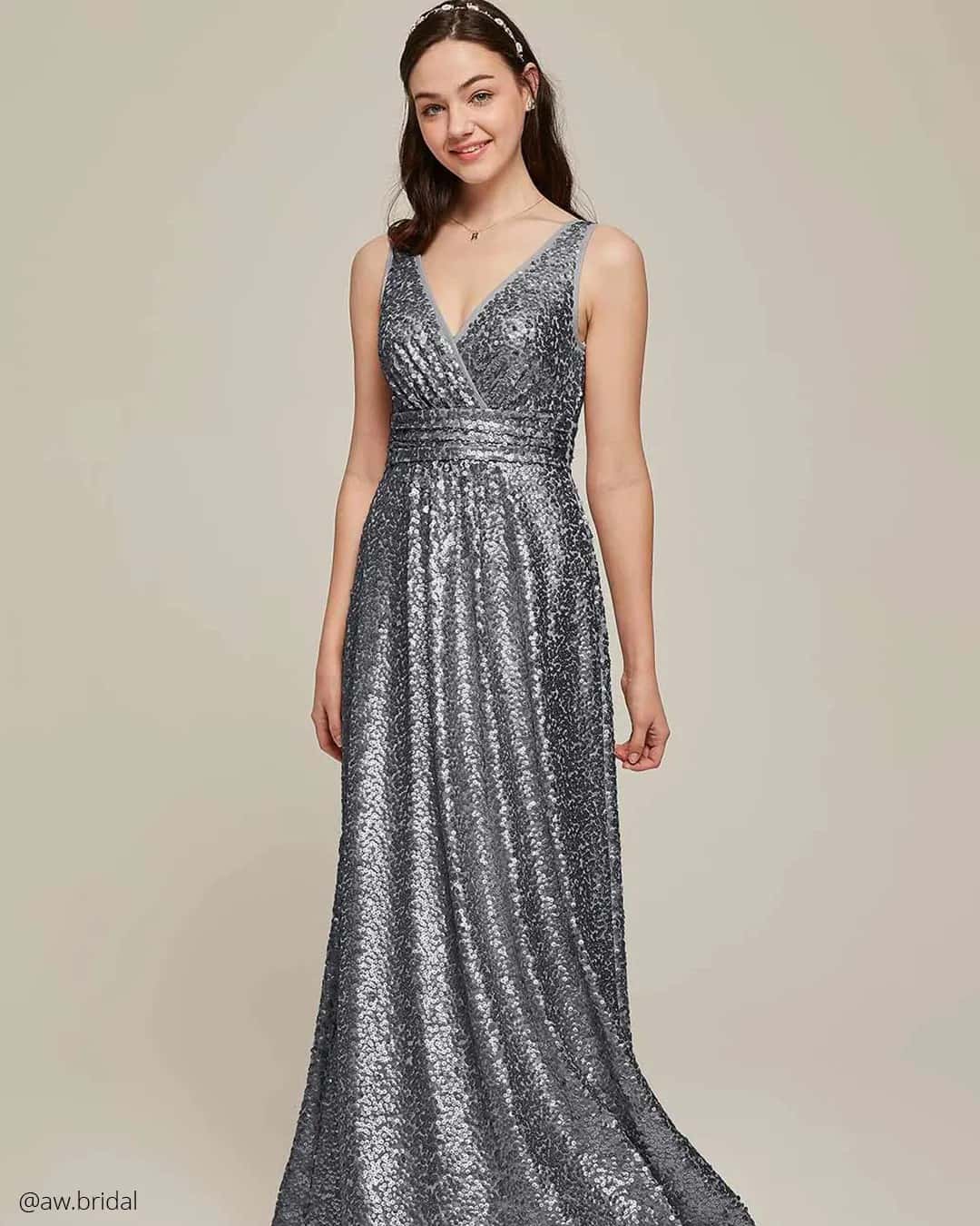 Silver Sequined Metallic Bridesmaid Dresses