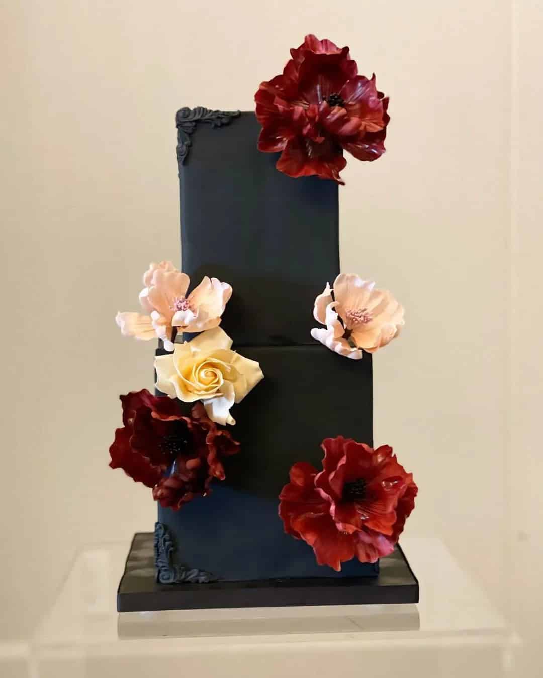 Black Cakes with Flowers