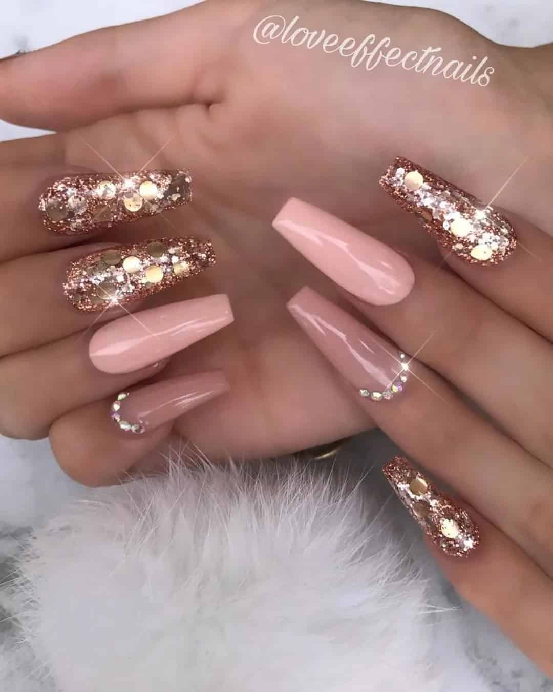 Glitter Rose Gold Bridal Nails