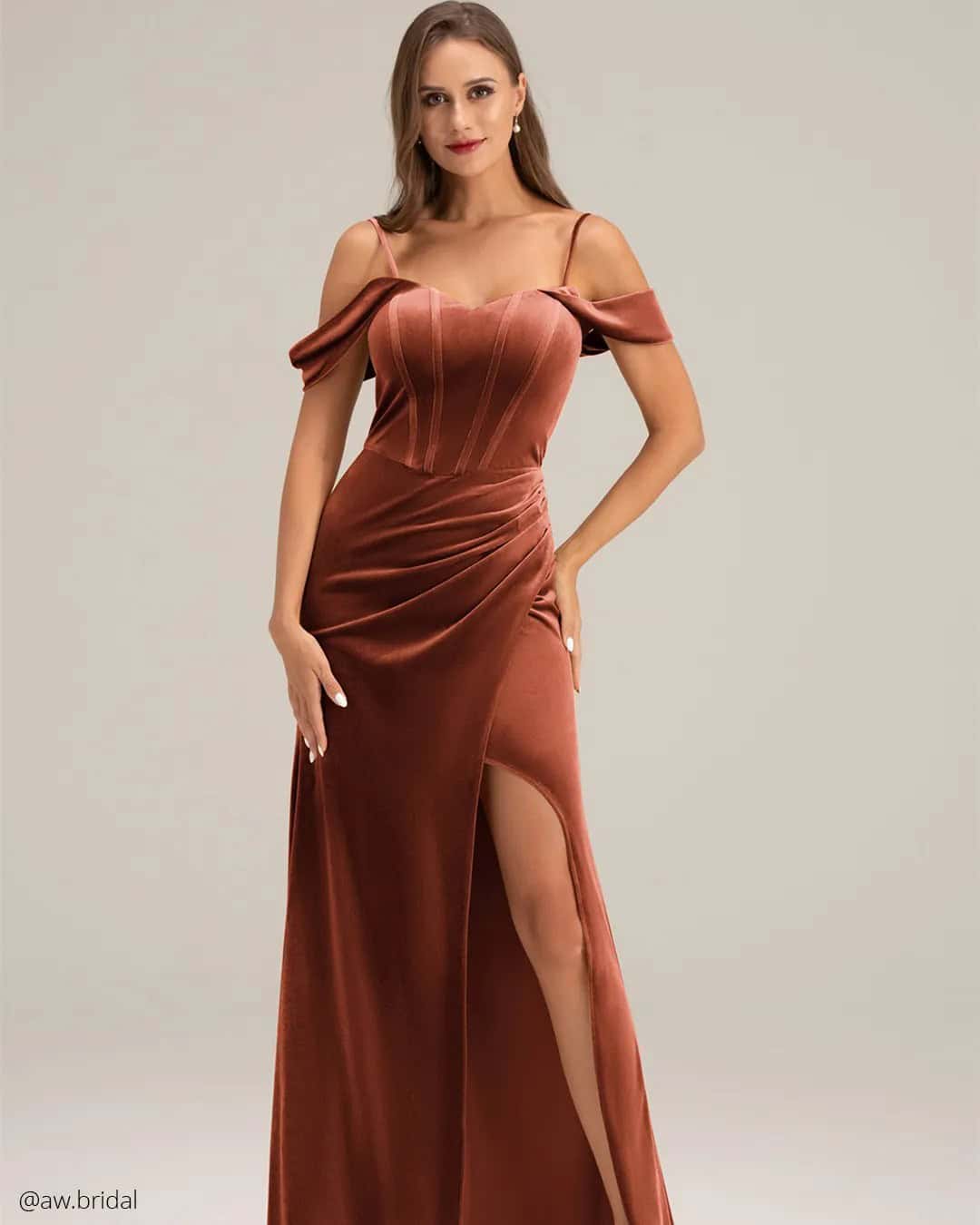 Velvet Burnt Orange Bridesmaid Dresses