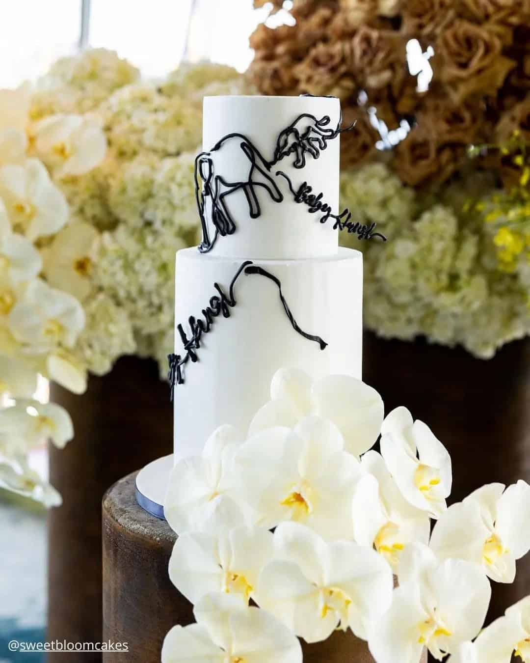 2-Tier Black and White Wedding Cakes