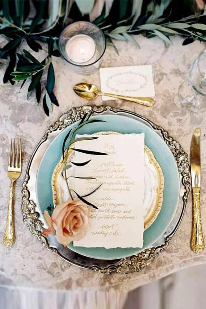 Table Setting for Blue Wedding