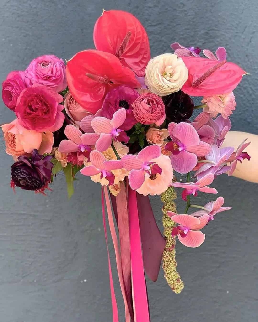 Cascading Pink And White Wedding Bouquets