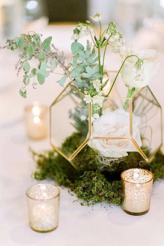 Floral Centerpieces With Moss and Greenery