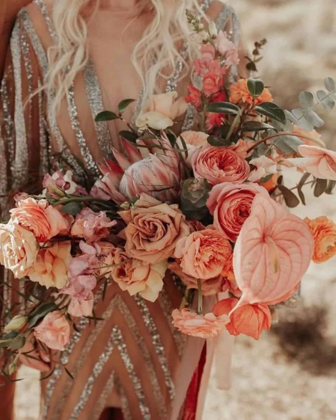 Cascading Rust Wedding Bouquets