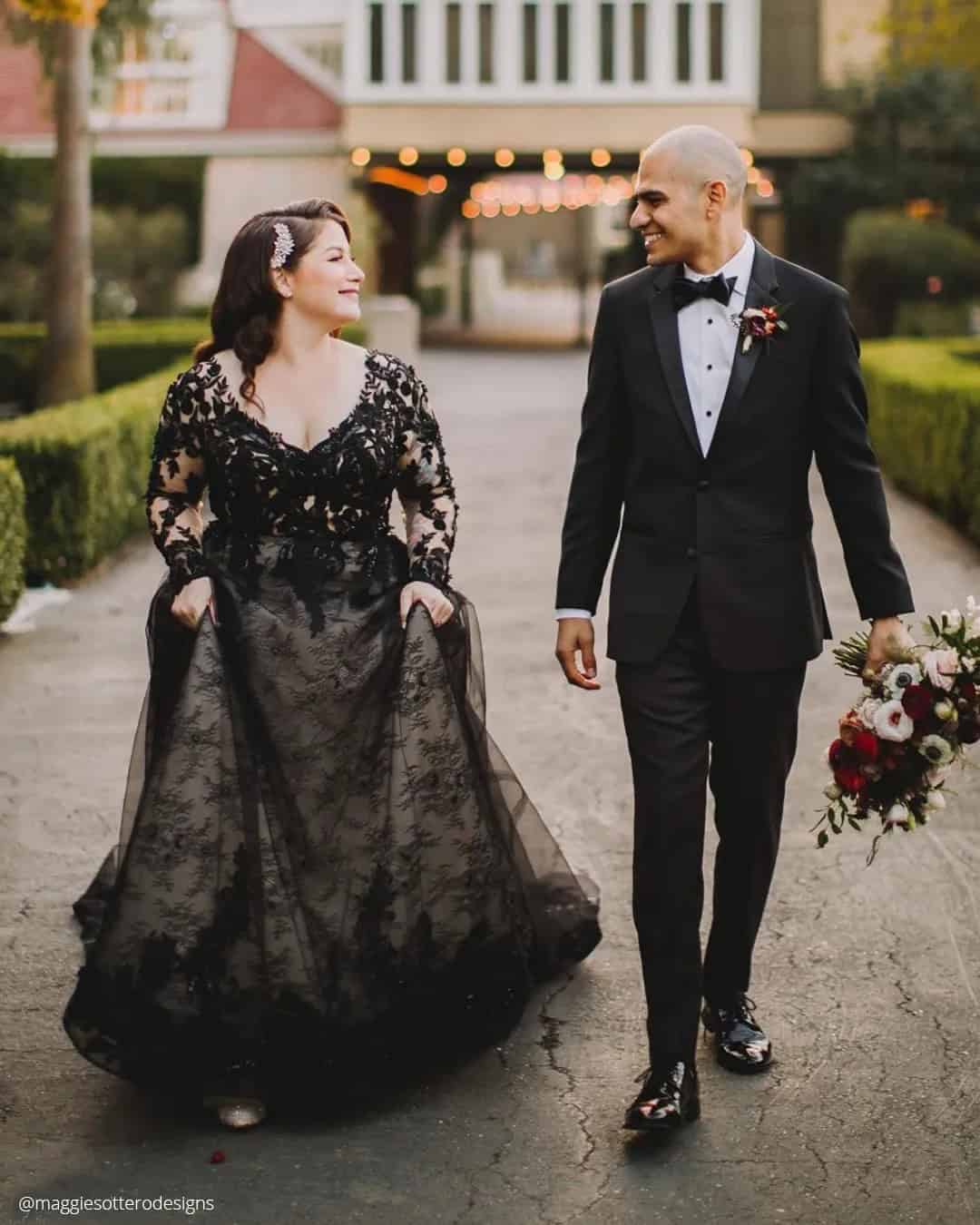 Plus Size Black Wedding Dress With Sleeves