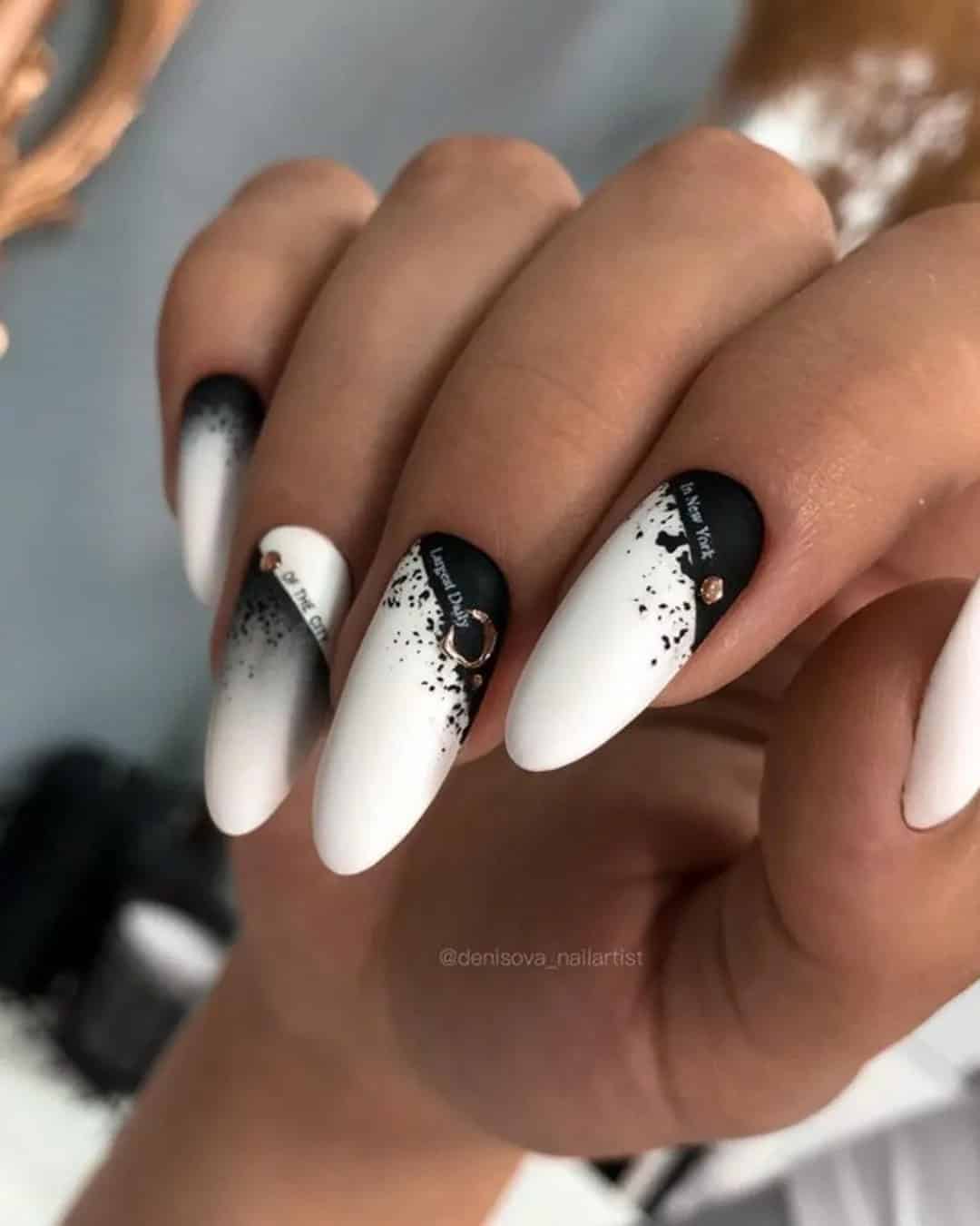 Long Black And White Nails