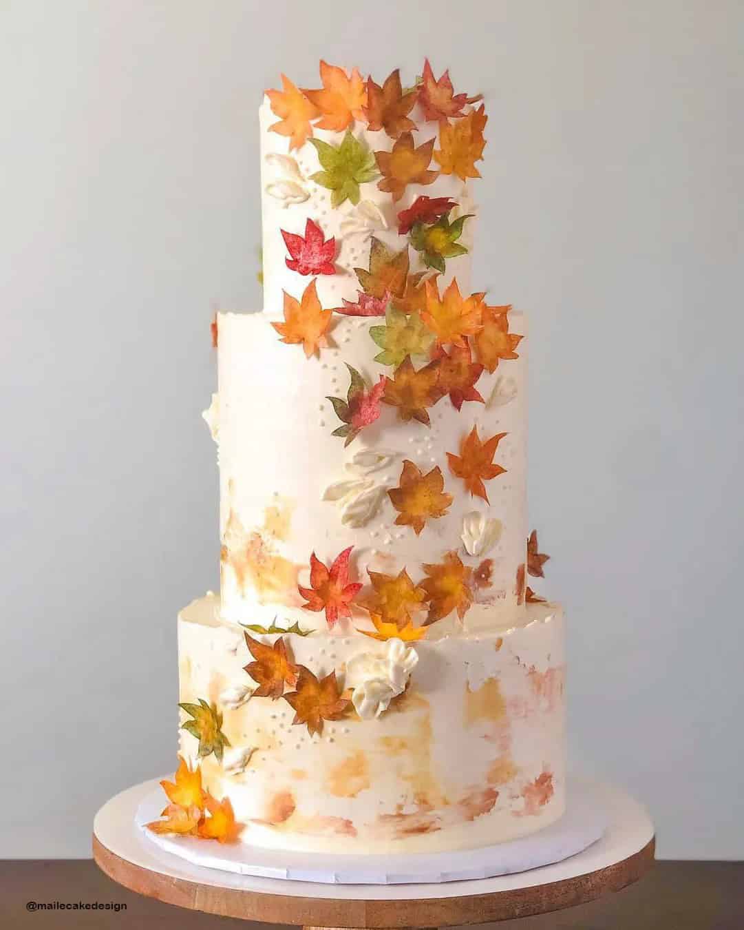 Fall Cakes with Edible Leaves