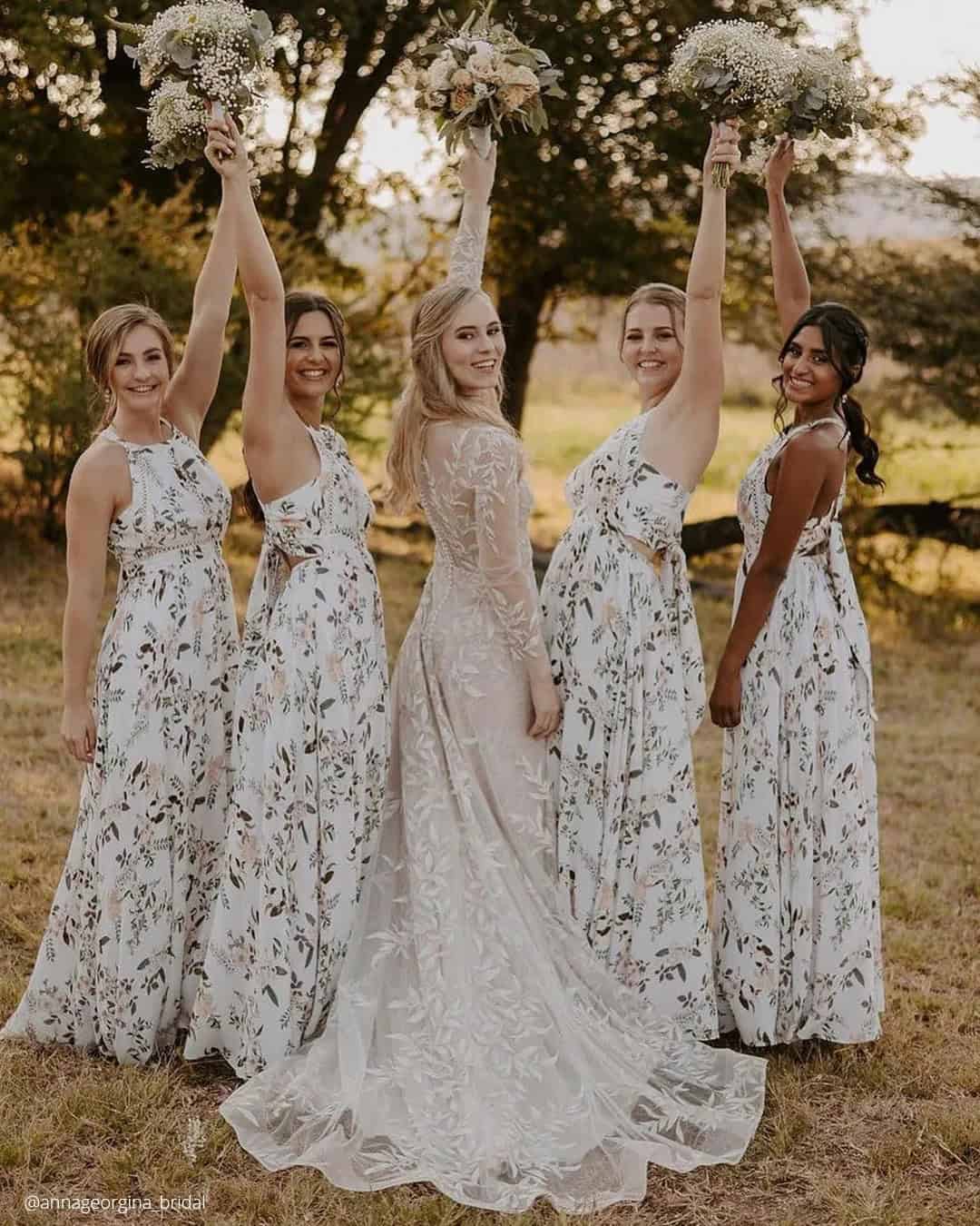 White Floral Bridesmaid Dresses