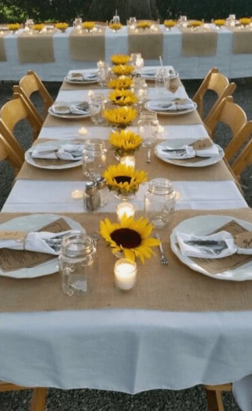 Sunflower and candle centerpieces