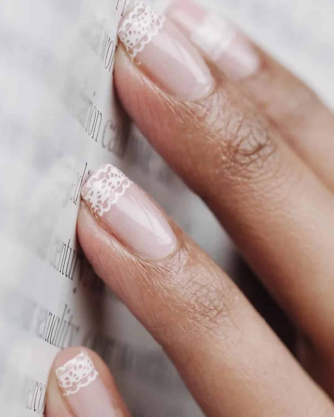 Lace Nails French Tip Wedding