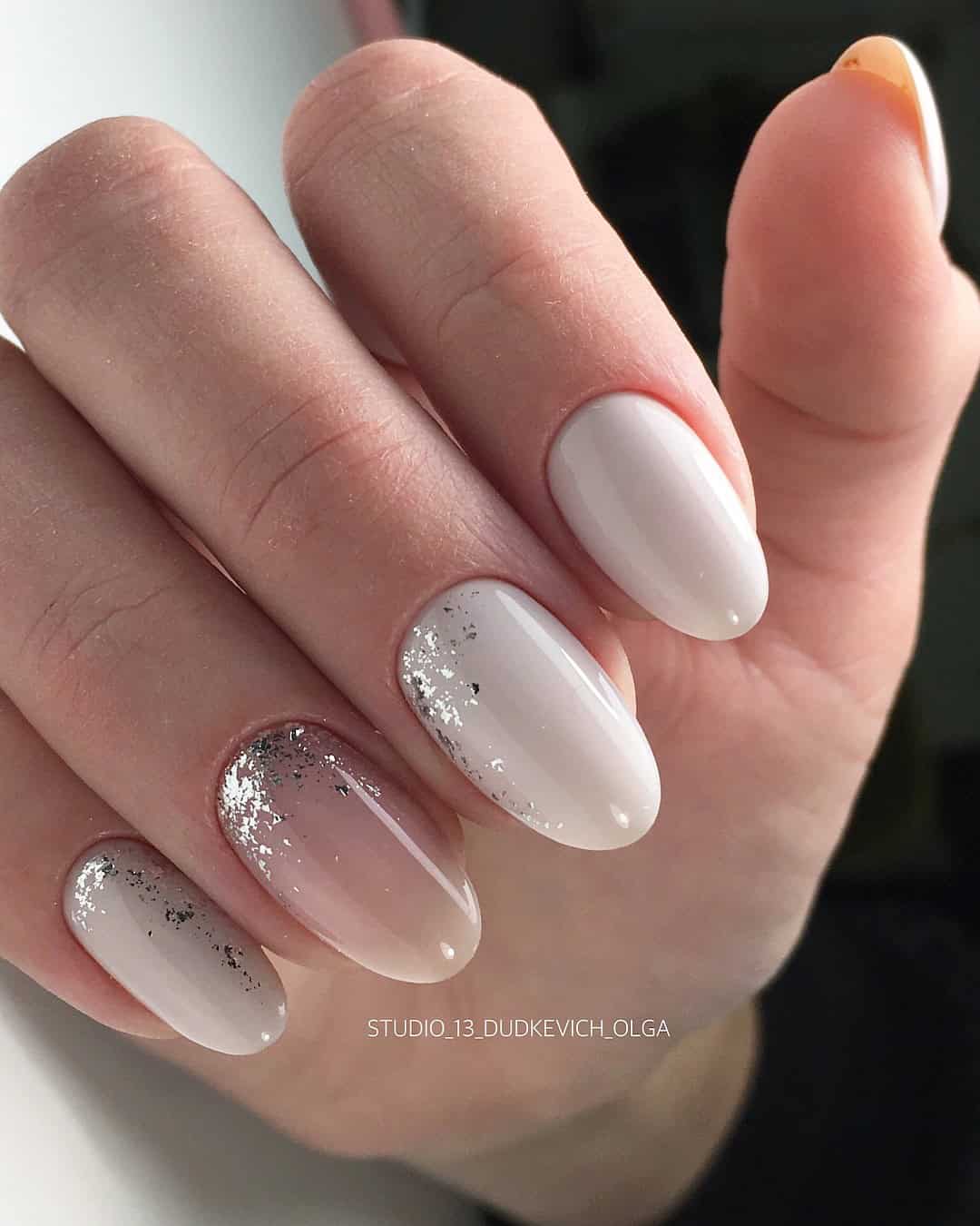 Simple Silver Wedding Nails