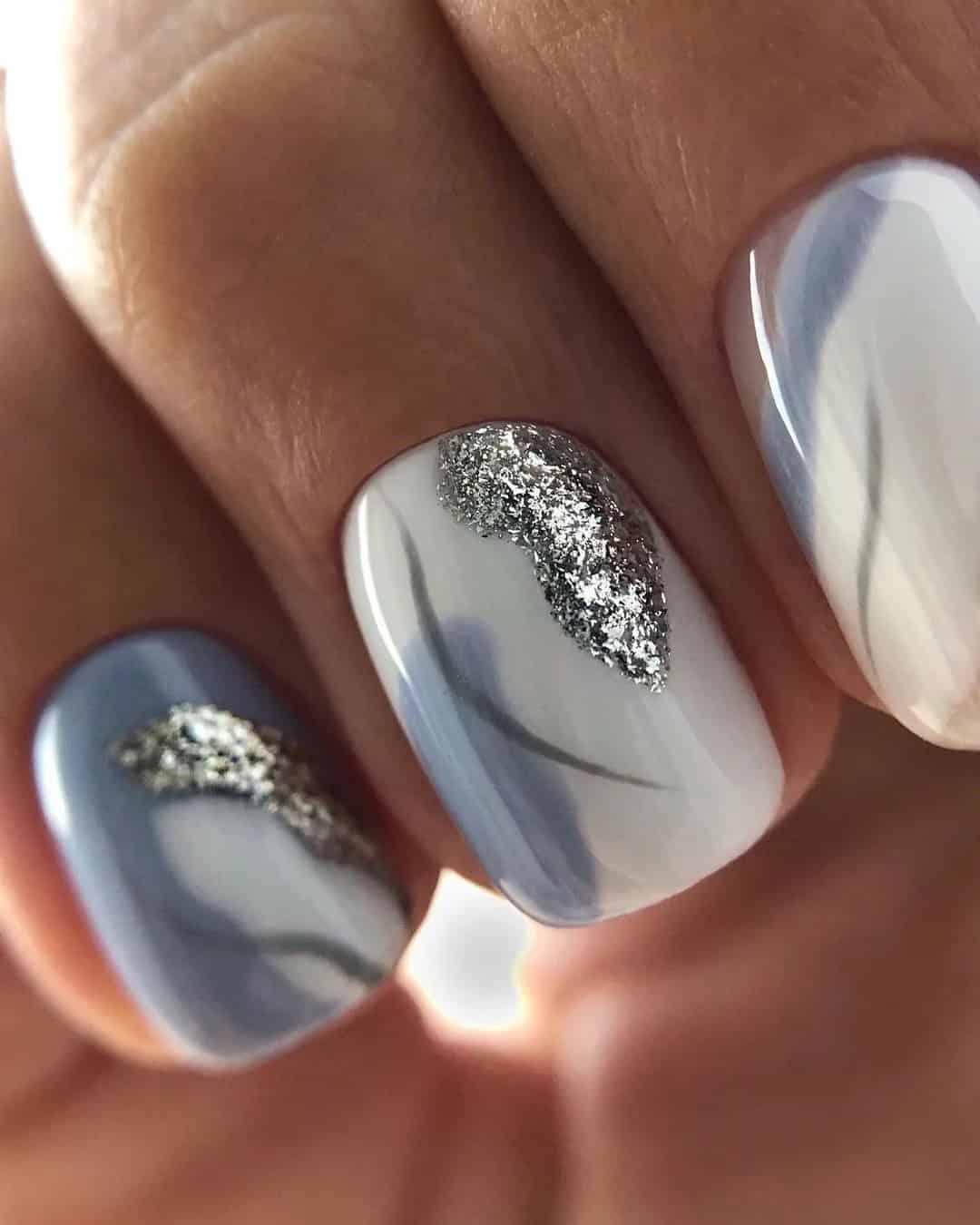 Blue And Silver Wedding Nails