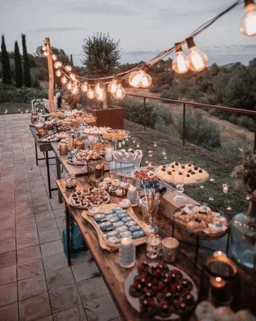 Snack station under bulb lights