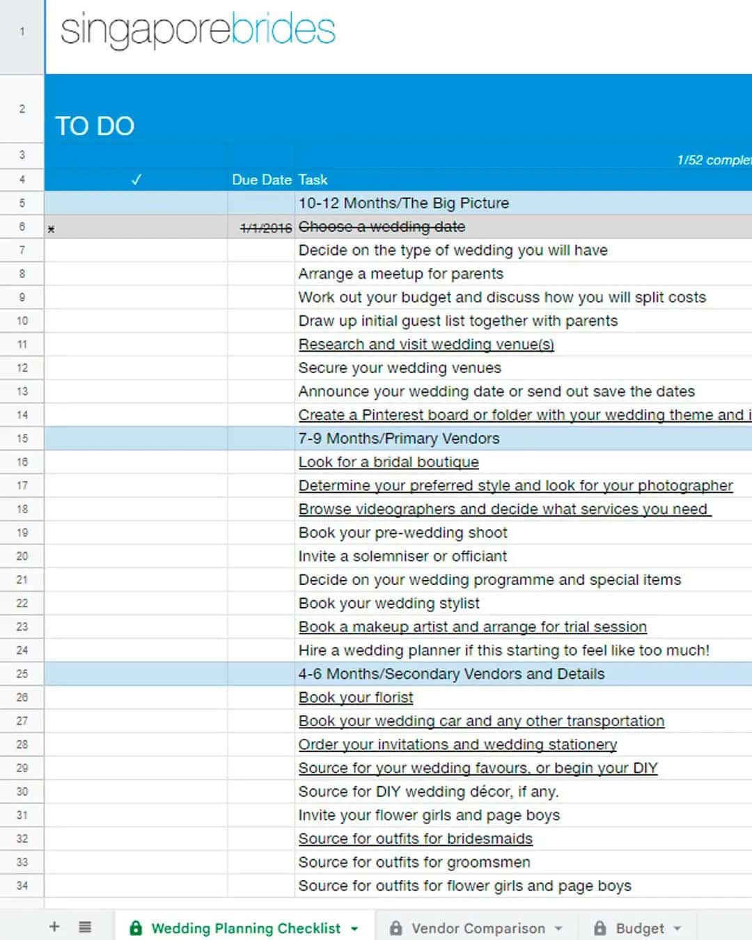 Free Wedding Checklists Spreadsheet From Singapore Brides