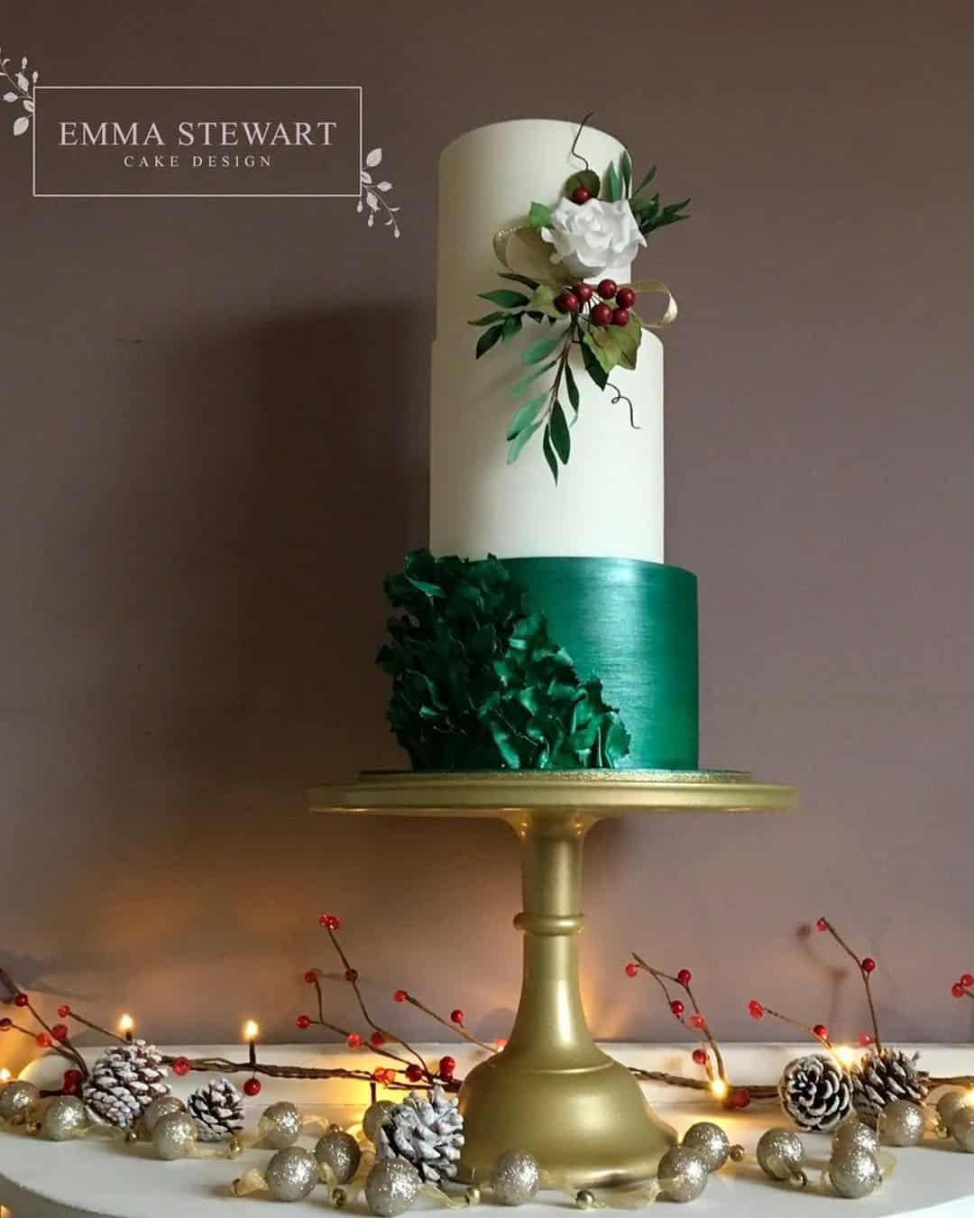 Winter Wedding Cakes with Greenery