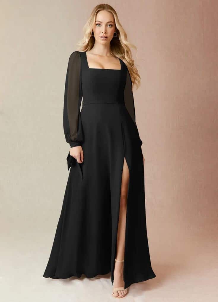 Flowing black dress with slit