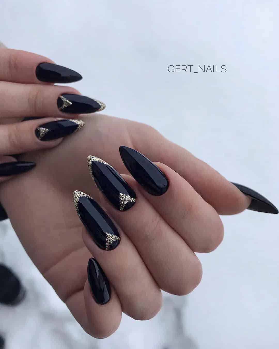 Black And Gold Glitter Nails