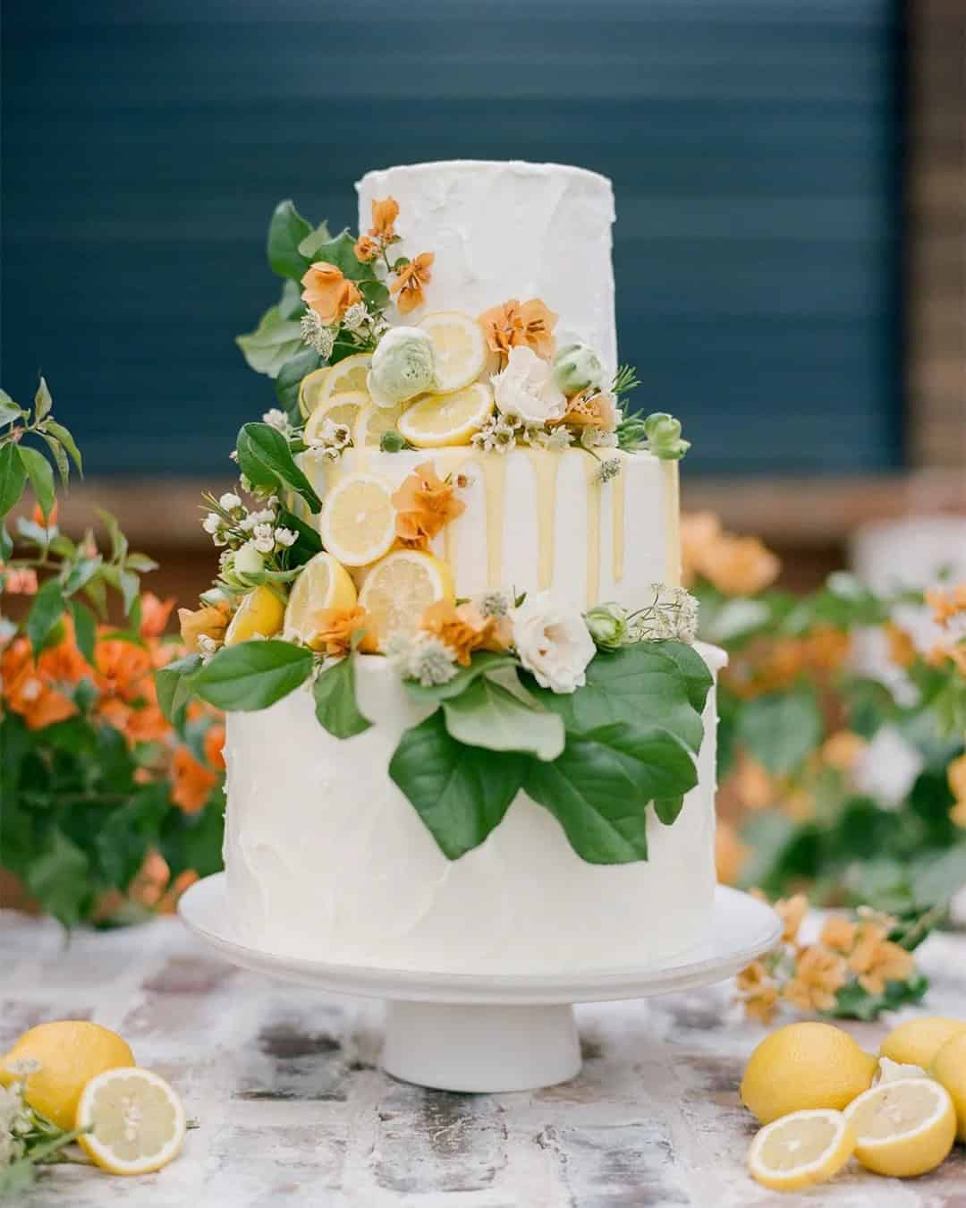 Wedding Cakes with Buttercream Icing and Fruits