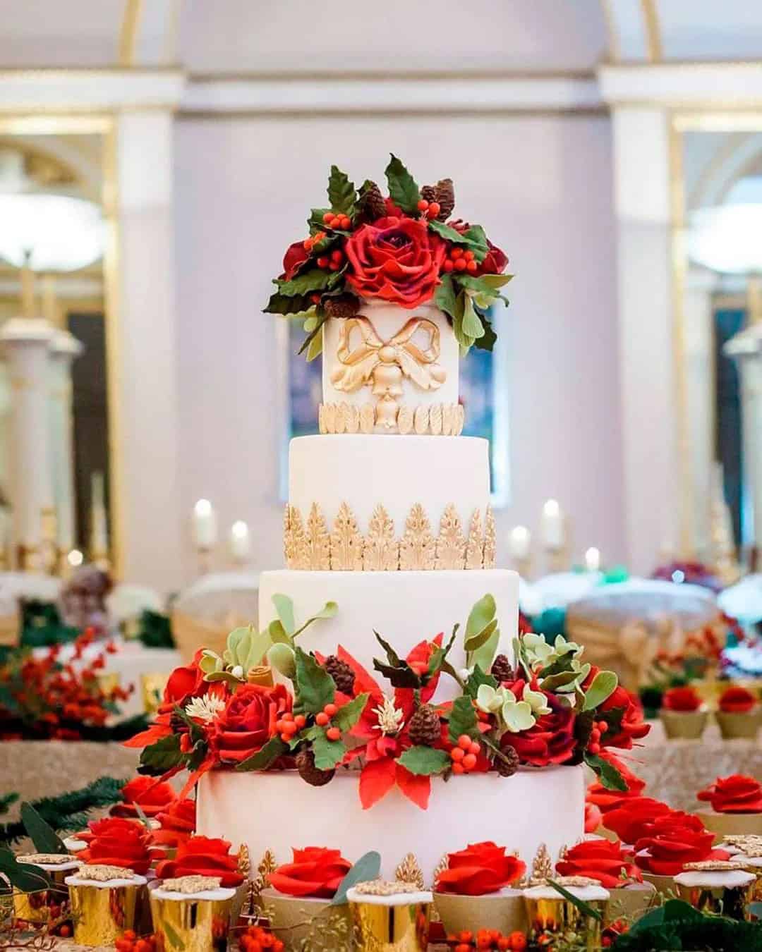 Wedding Cake with Red Accent