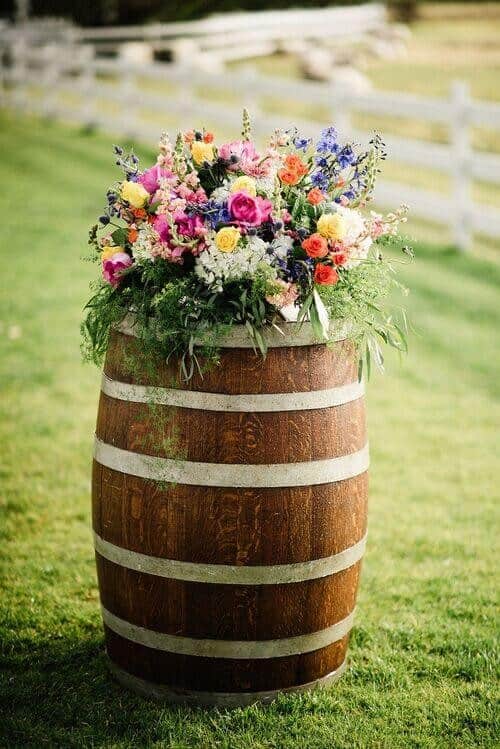 Flowers in barrels