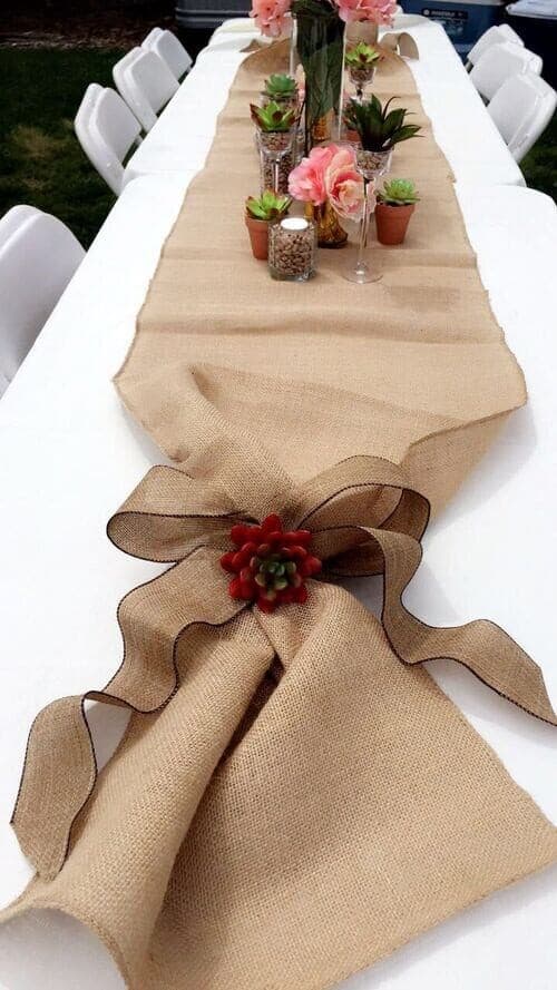 Burlap and succulent centerpieces