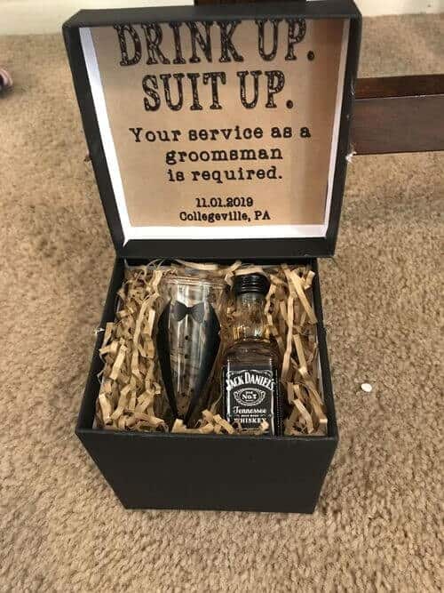 Custom suit glass and Jack Daniels box