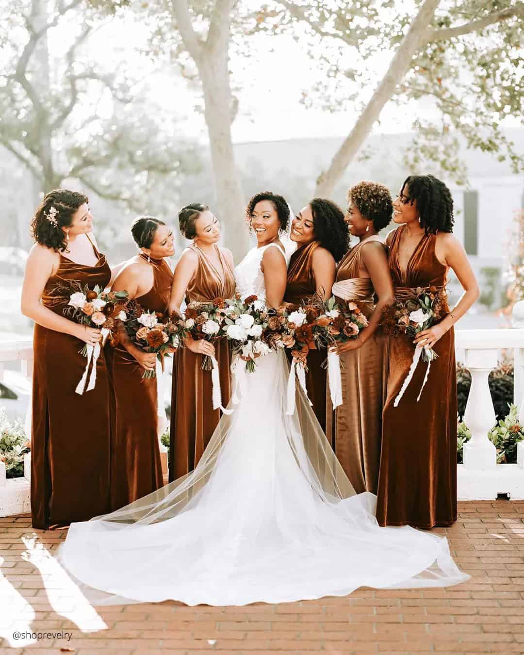 Rust Velvet Bridesmaid Dresses