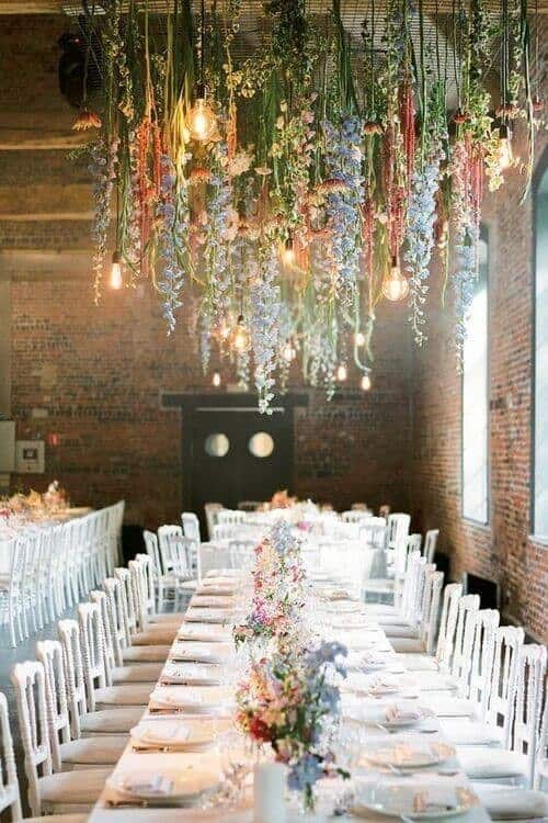 Hanging flowers and lights