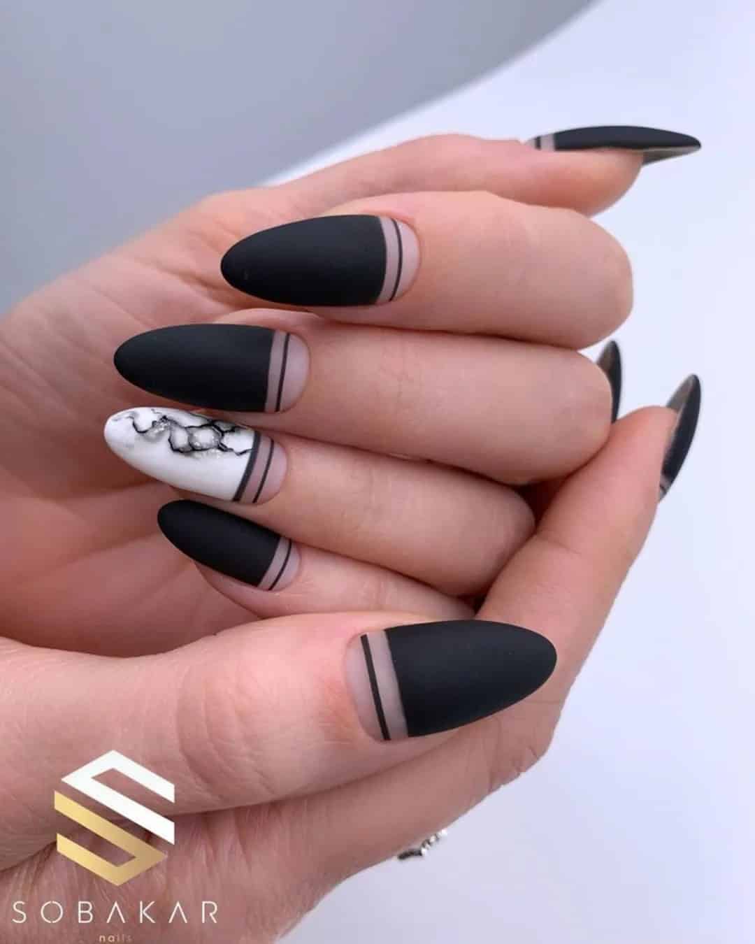 Long Black And White Nails