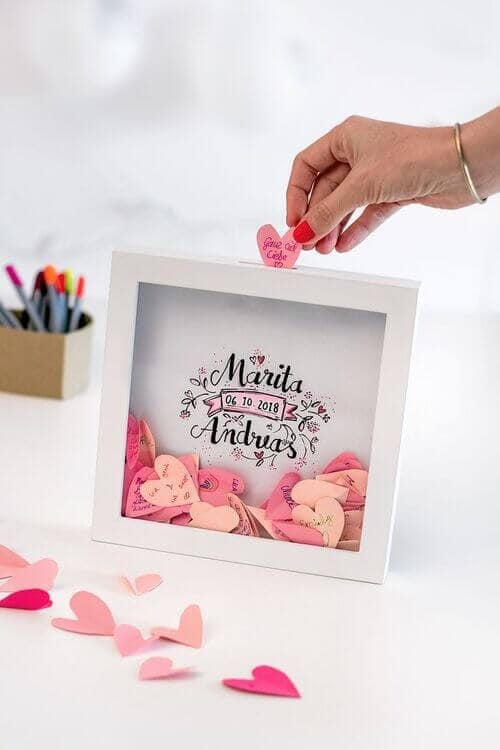 Custom Acrylic Frame Bank with Heart-shaped Pink Notes