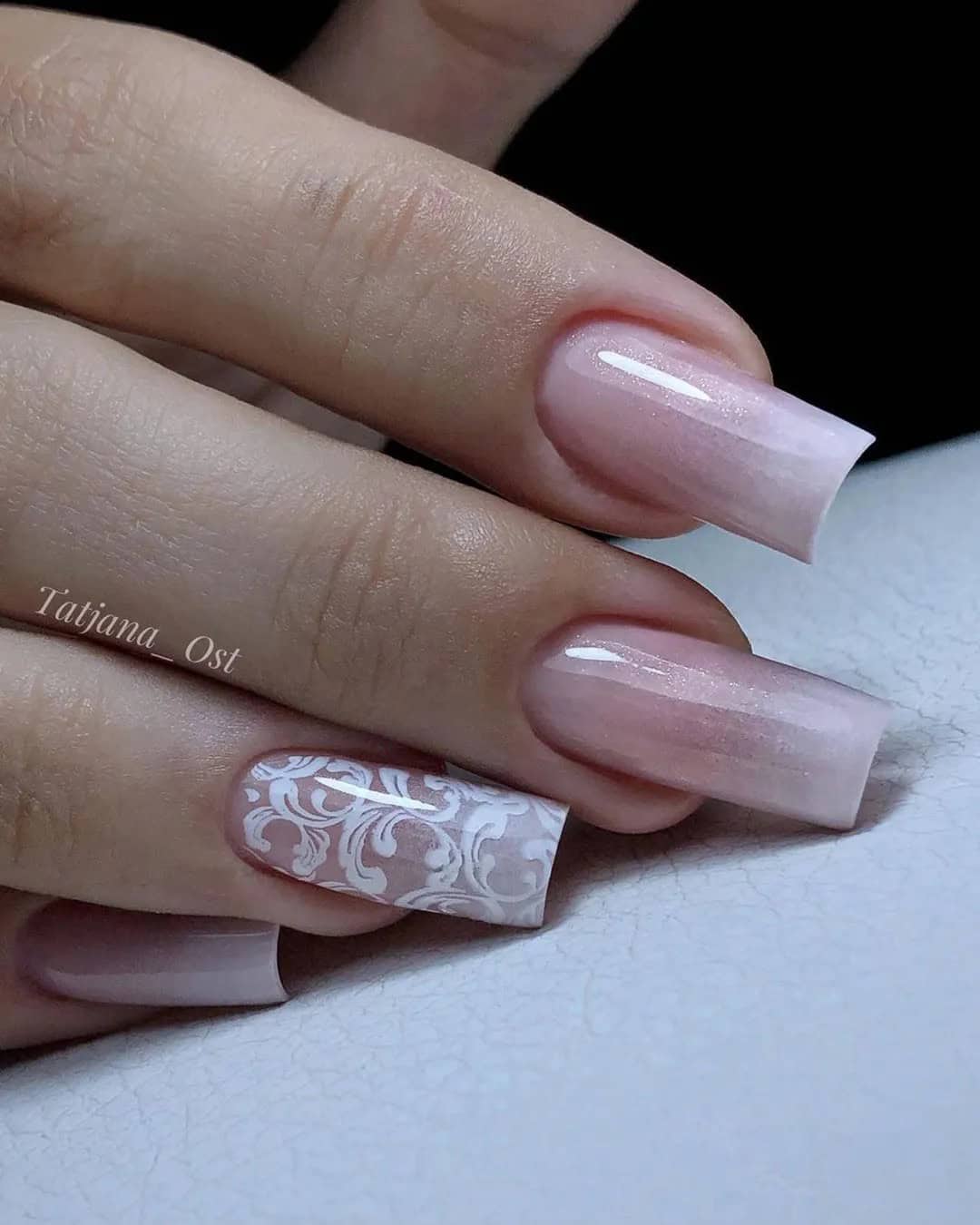 Ombre Wedding Nails with Lace