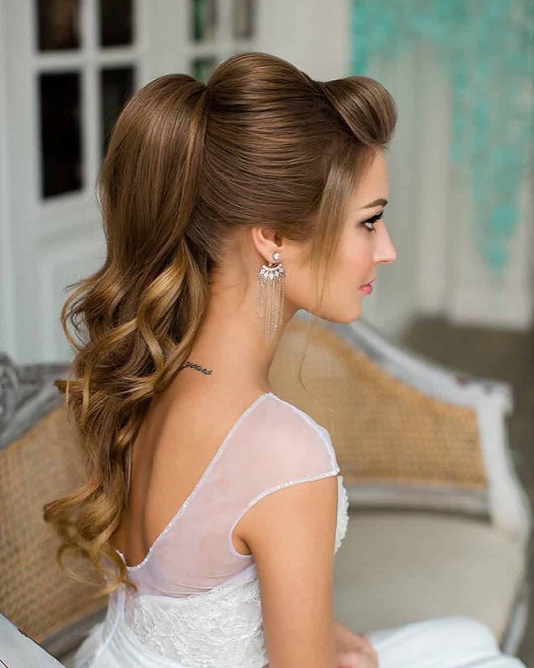 Swept-Back Bridal Ponytail Ideas