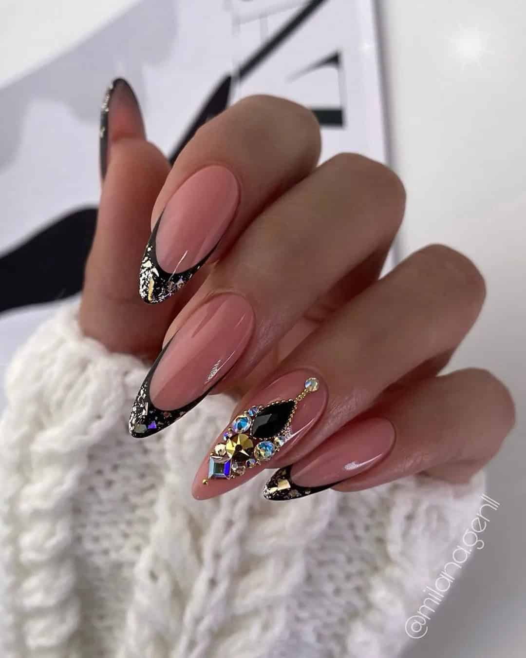 Cute Pink and Black Nails