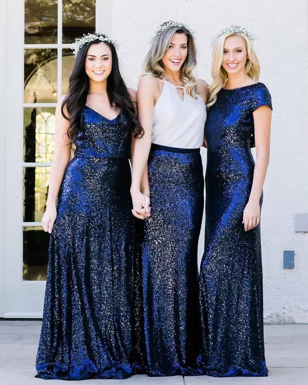 Navy Glitz & Glam Bridesmaid Gowns